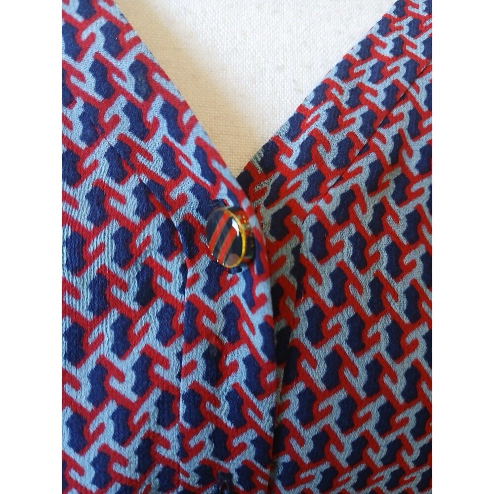 Tory Burch Women’s Mido Dress Blue Red Geometric Silk 12 Midi Career Designer - Picture 11 of 16